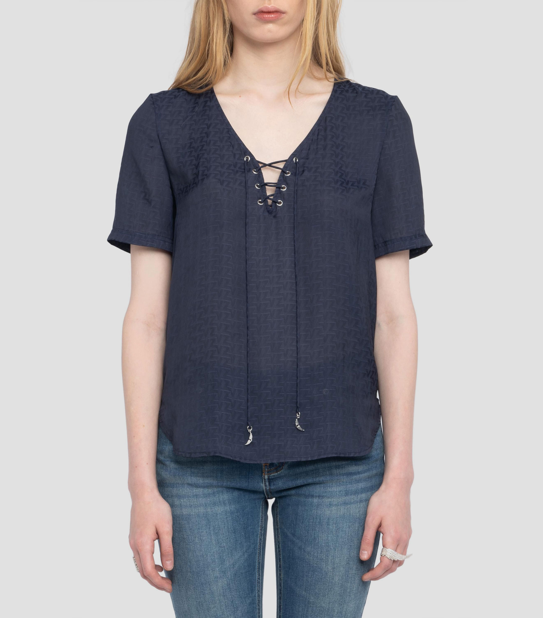 Blusa estampada manga corta Mujer